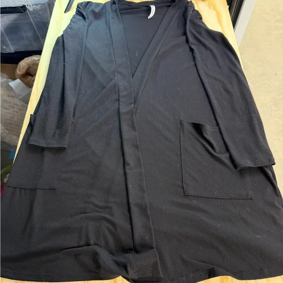 Zenana Premium Black Open Front Cardigan Womens Medium Duster Pocket - Picture 1 of 7